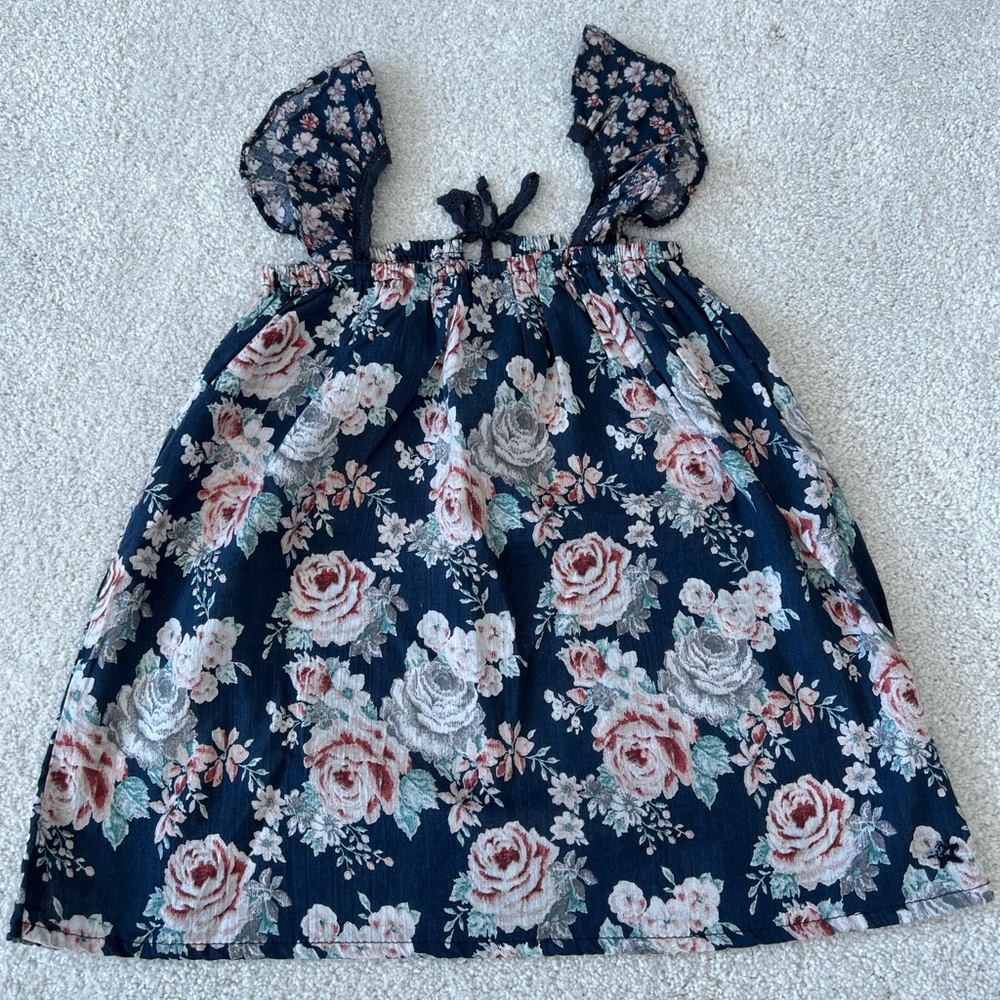 Tocoto Vintage Girls Top Blouse Tank - Floral navy - size 2T​